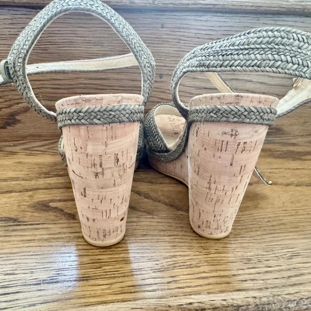 Stuart Weitzman Minx Wedges Cork Olive/Gray 8.5 - Picture 7 of 9